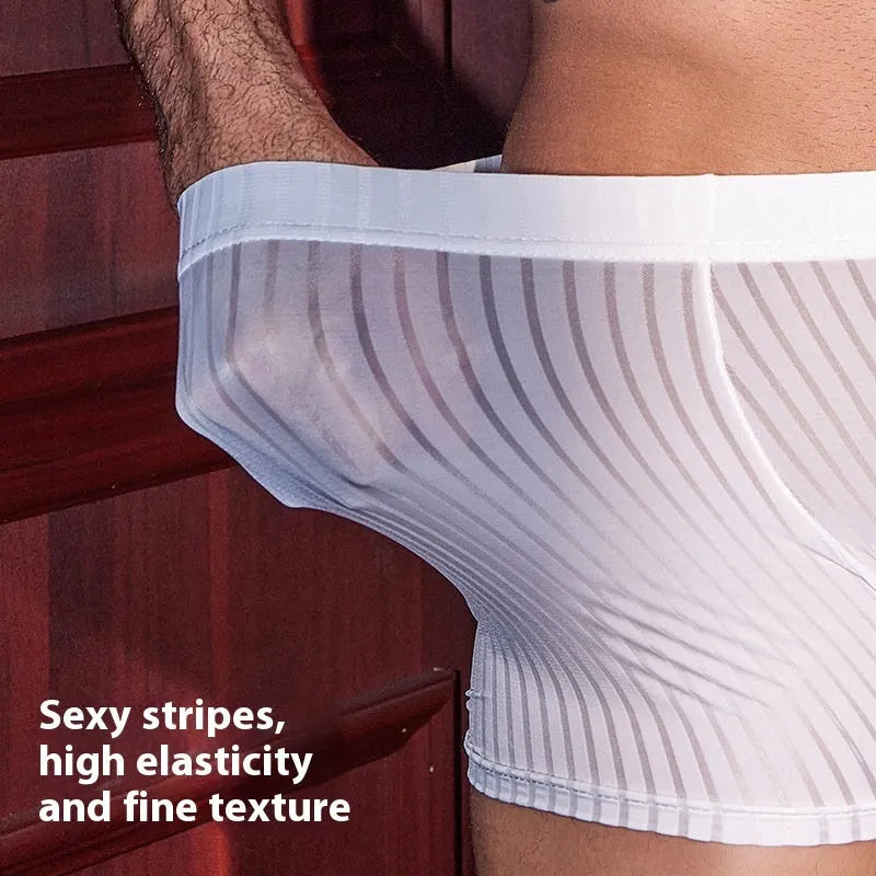 Men's black stripes underwear boxer briefs with high elastic nylon fabric in free size