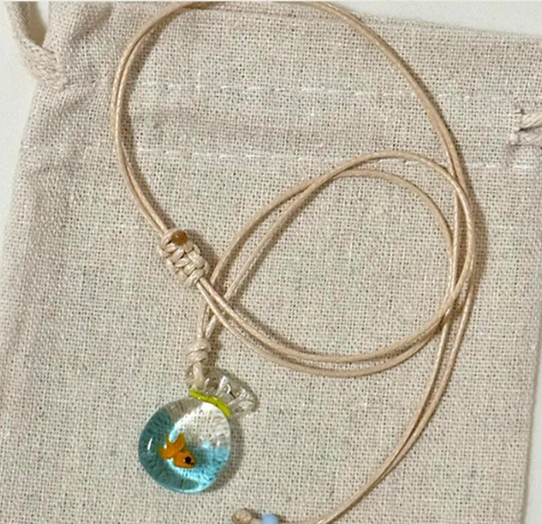 Women's skirt and joker design pendant necklace with coloured glaze on cotton linen clavicle chain