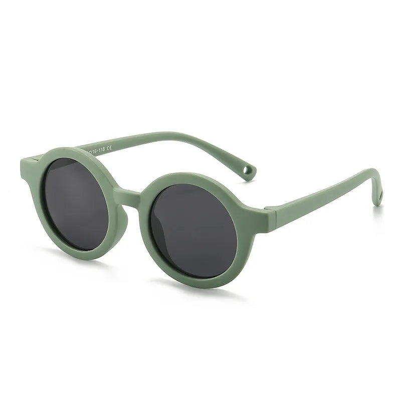 Children's silicone sunglasses with round frame for 0-3 year olds showing colour options
