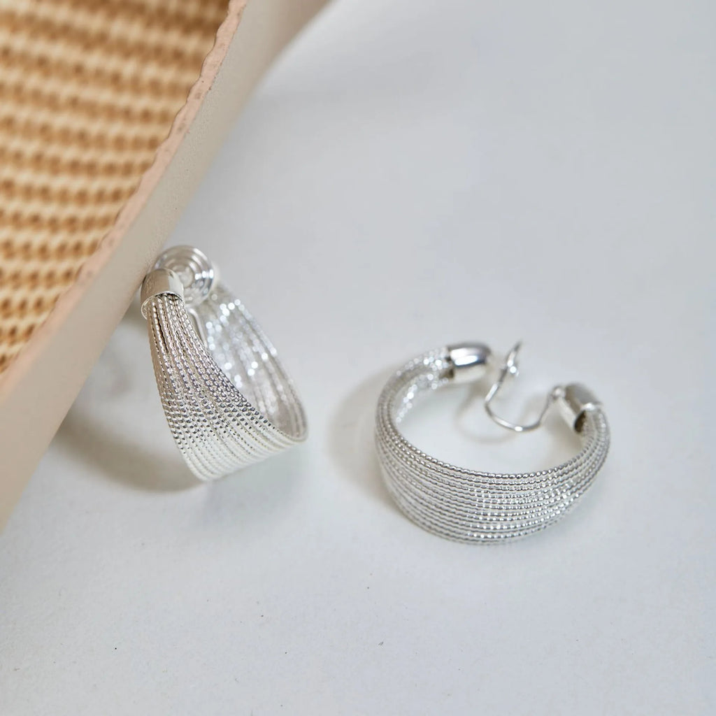 Multi-layer simple bracelet earrings set with silver and gold geometric copper earrings