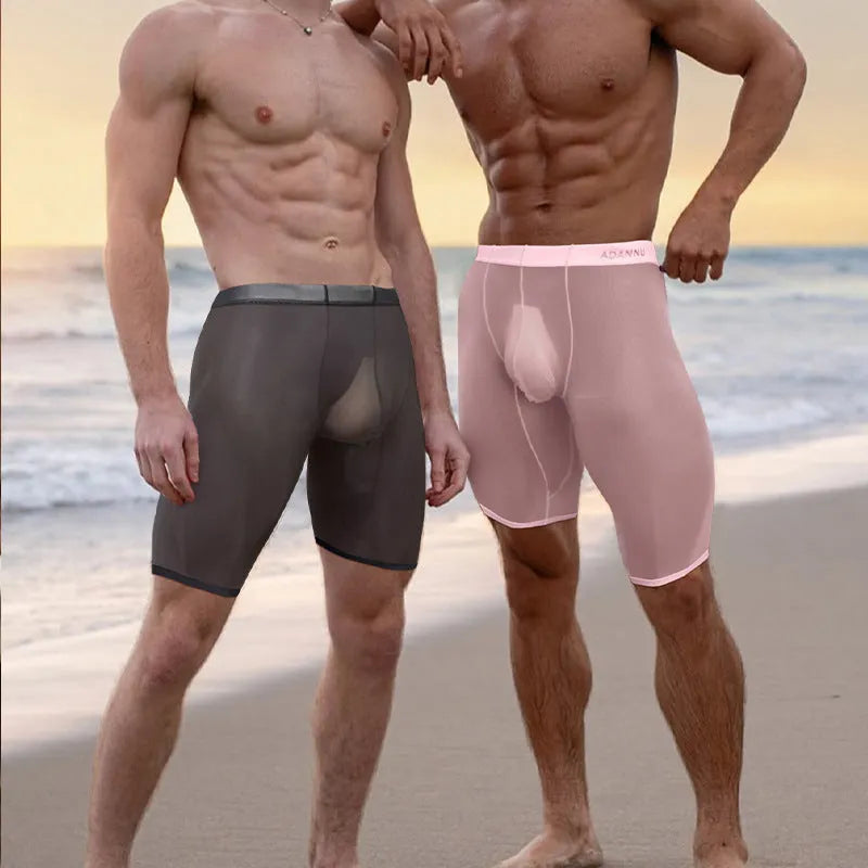 Men's black mesh home shorts with seamless construction and hip-lifting function