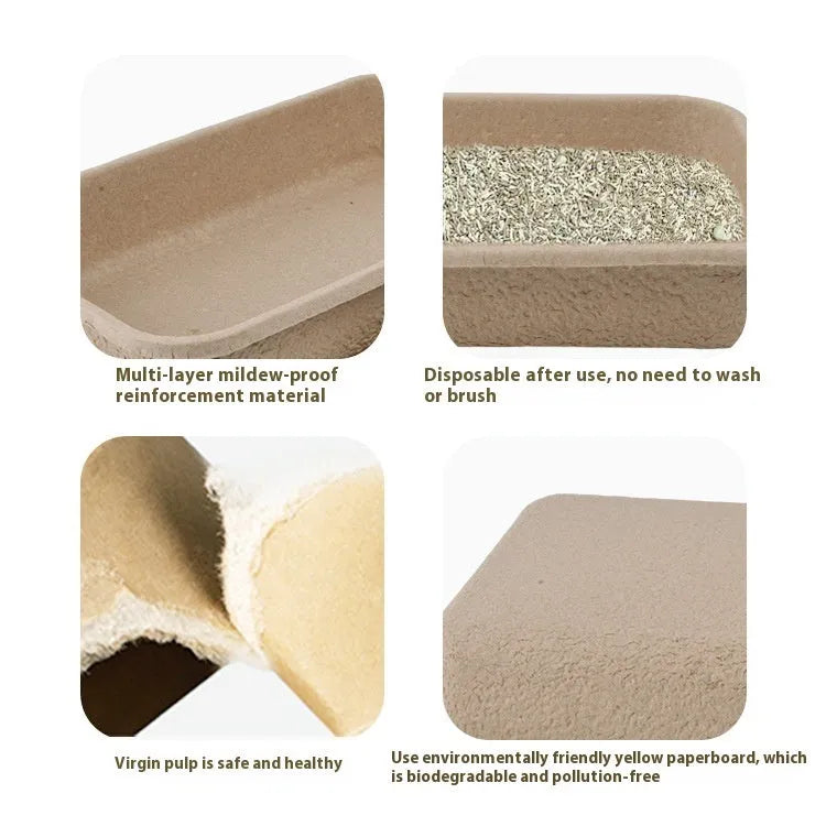 Brown disposable waterproof cat litter box showing three size options