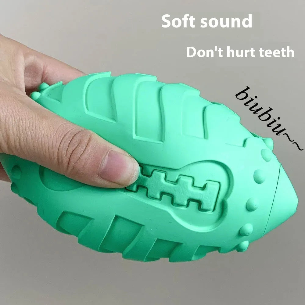 Thickened rubber dog rugby ball toy in light green or sapphire blue for interactive play