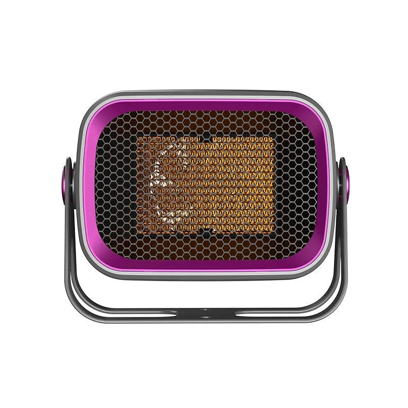 White rotatable desktop PTC ceramic heater showing control buttons and air outlet.