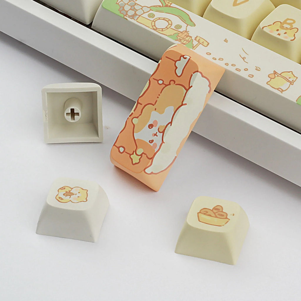 Custard Cute theme plastic keycap set for 68 75 98 100 layout mechanical keyboards in grey and yellow.