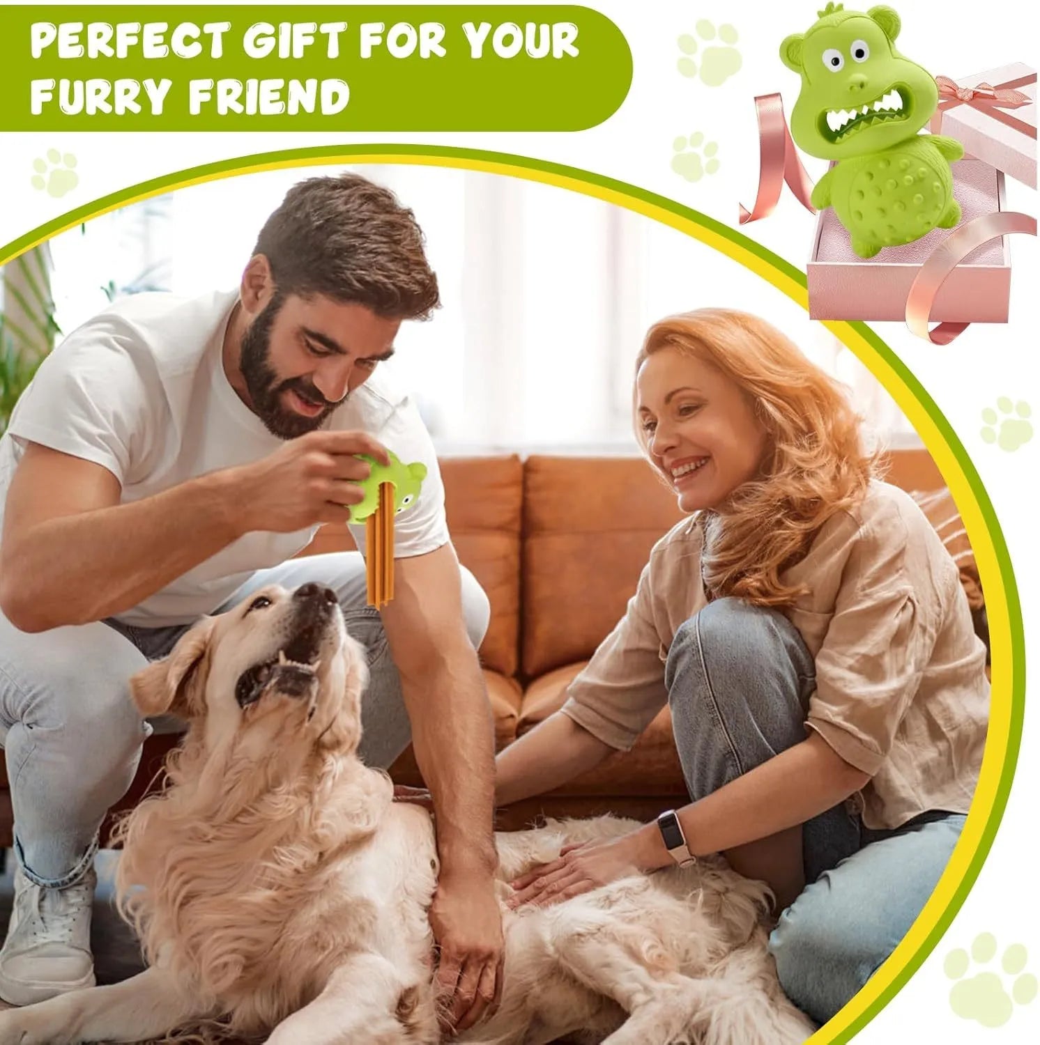 Green natural rubber dog toy for aggressive chewers with squeaker and fillable centre