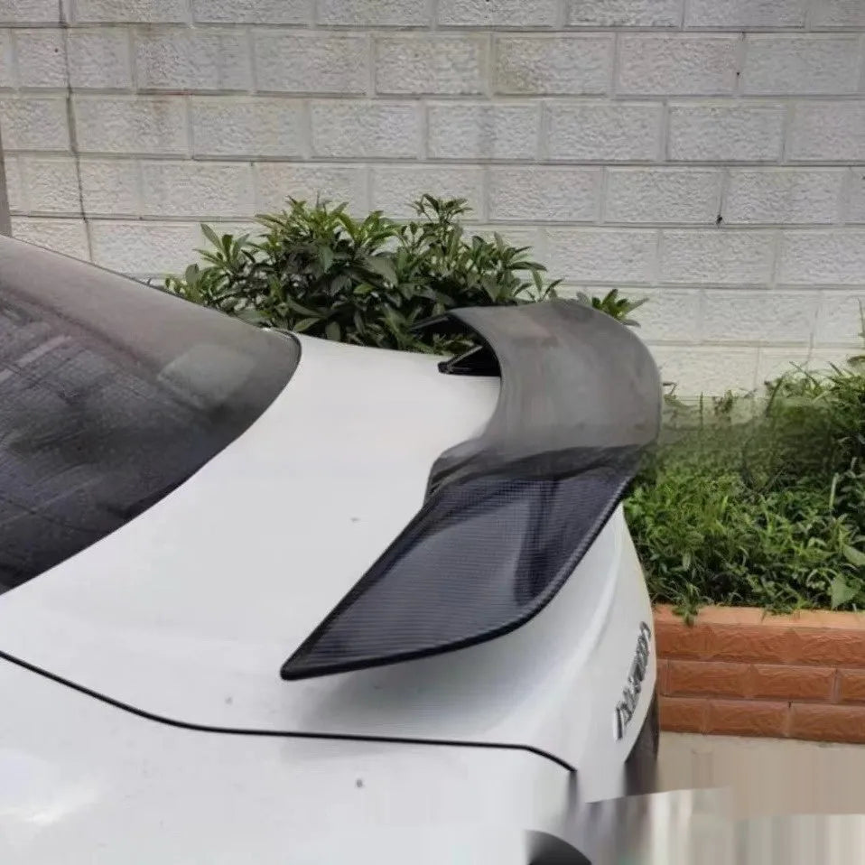 Universal punch-free ABS plastic car boot lid tail wing spoiler in bright black finish