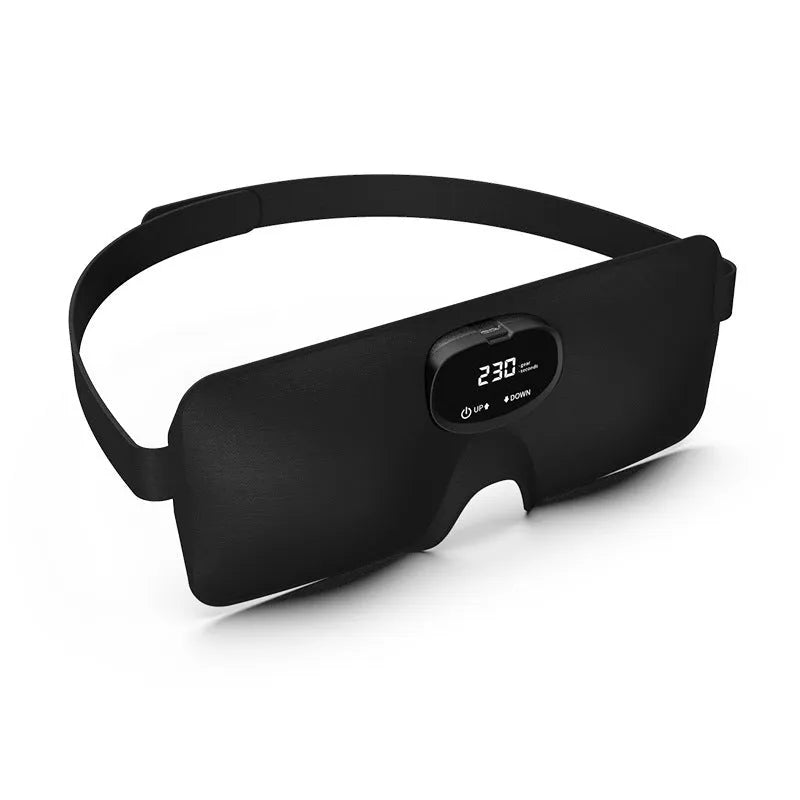 Black EMS smart sleep eye mask, USB rechargeable, 245mm x 95mm x 20mm, polyester ABS silicone
