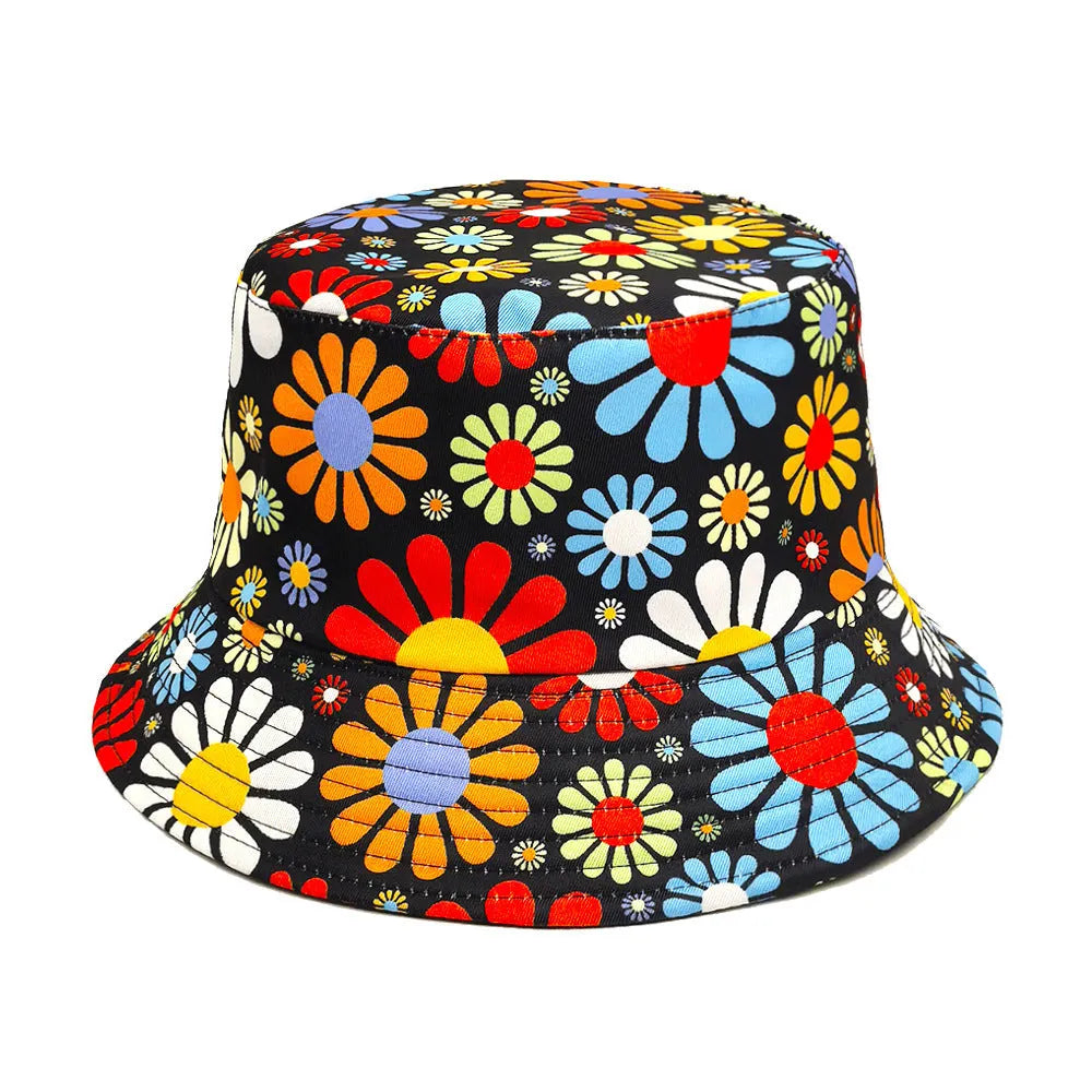 Colourful flower print bucket sun hat with dome crown design