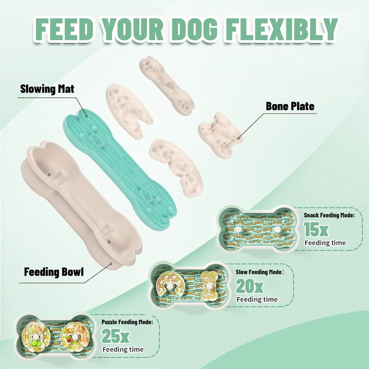 Large green dog slow feeder bowl with three-tier puzzle design and suction cup base for large breeds.