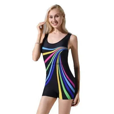 Professional female one-piece swimsuit in polyester with high elasticity and conservative sleeveless design available in multiple colours