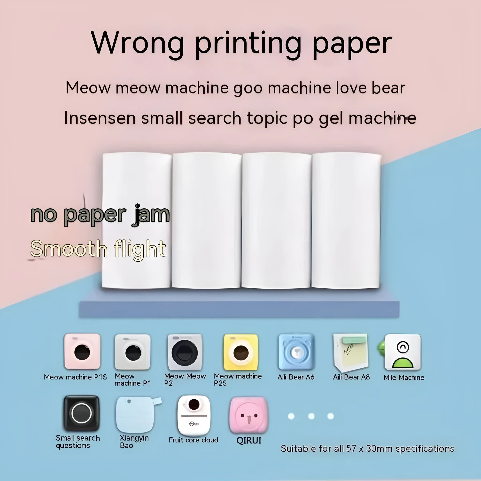 Box containing three rolls of coloured thermal paper for 57x30mm printers.