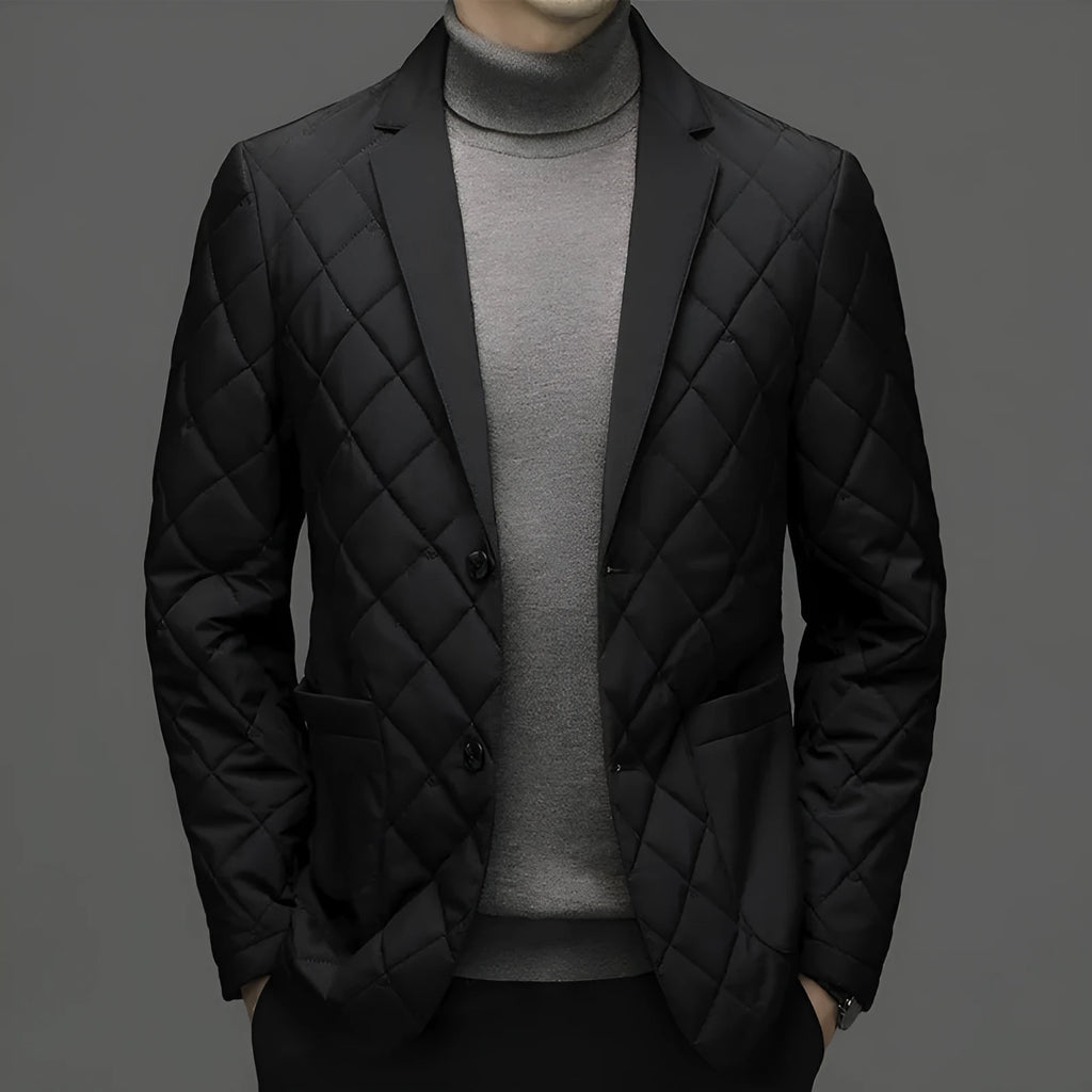 Men's black lapel winter jacket cardigan with side seam pockets