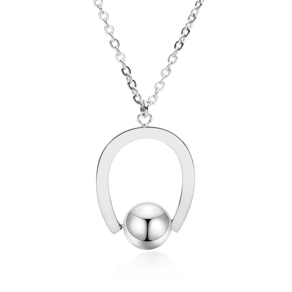 Stainless steel bead chain necklace with geometric pendant in gold or silver finish