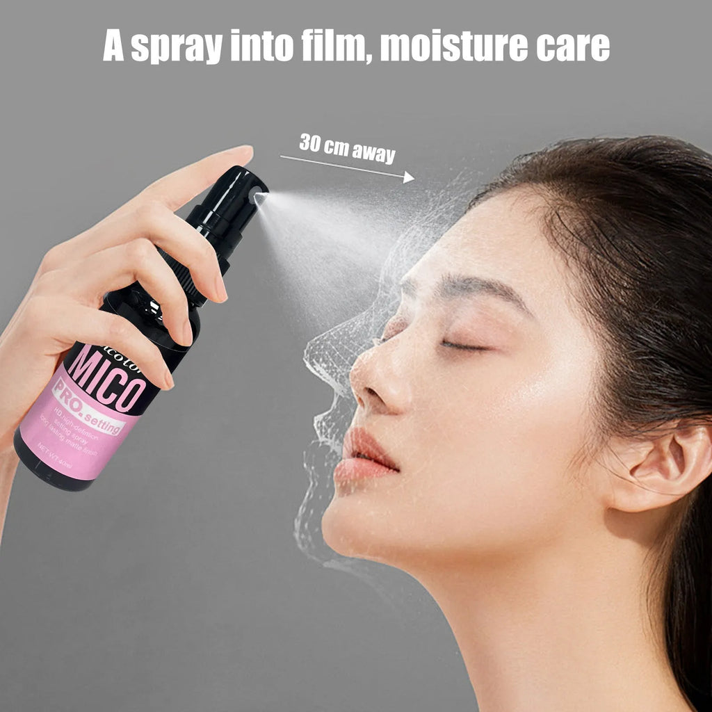 Two-in-one makeup primer and setting spray with 85ml total volume in monochrome packaging