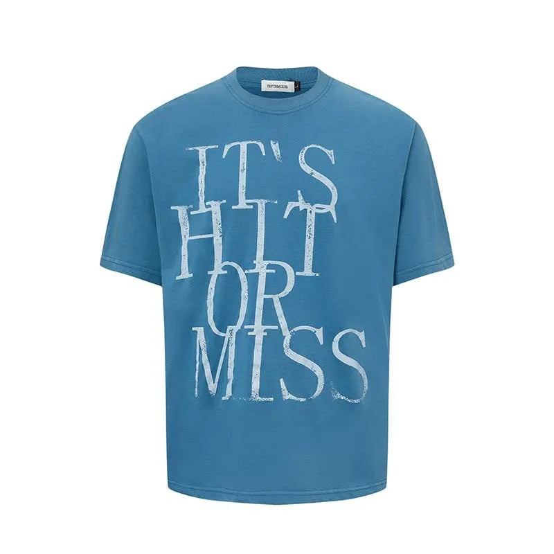 Men's American retro style cotton blend t-shirt with printed letter design in loose fit