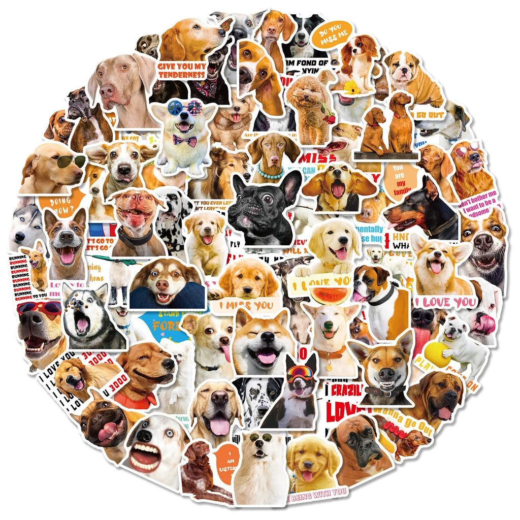 Pack of realistic dog facial expression stickers in Nordic style designs for craft projects