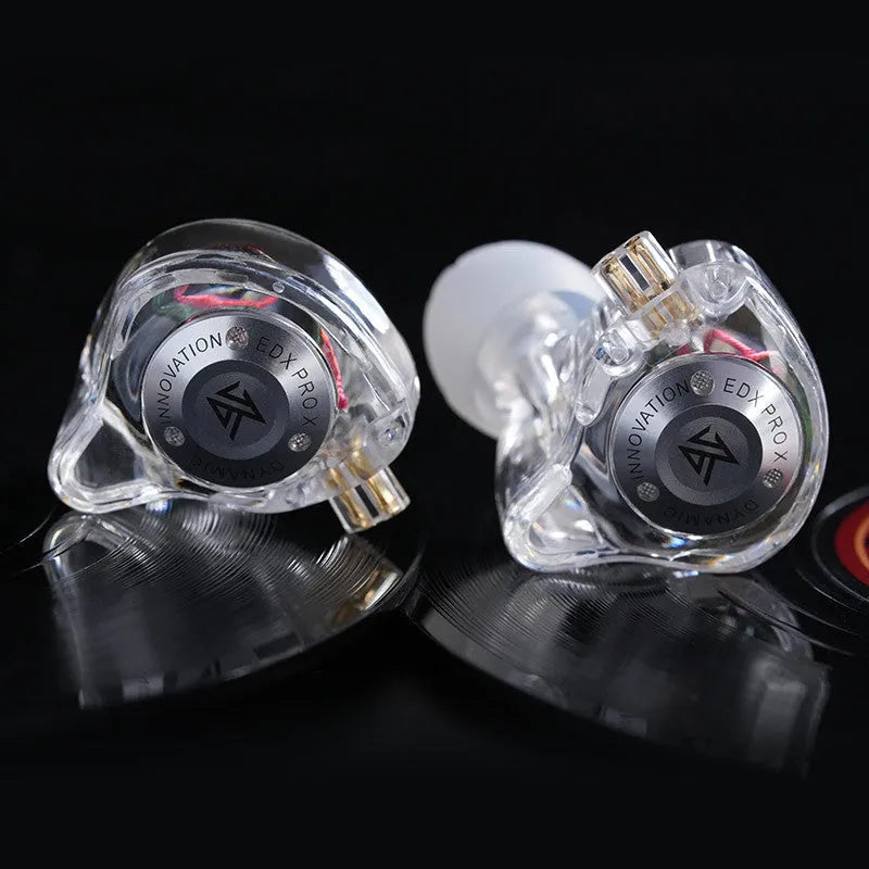 Transparent gray wired in-ear headset with microphone and controller, L-curved plug, simple style