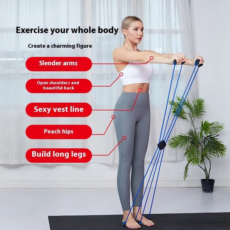 Blue eight character shoulder puller fitness equipment with TPR rubber construction for female users