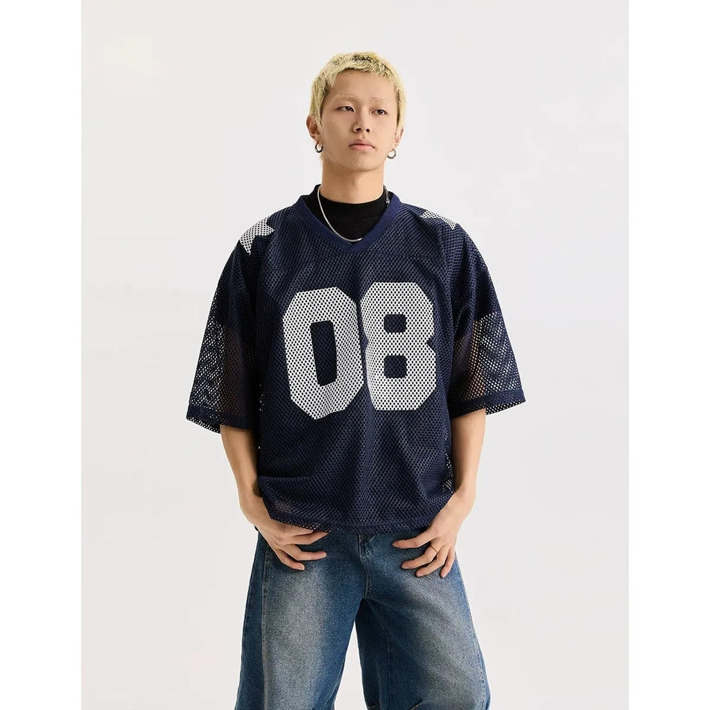 Black half sleeve pullover shirt with white letters pattern, loose fit design