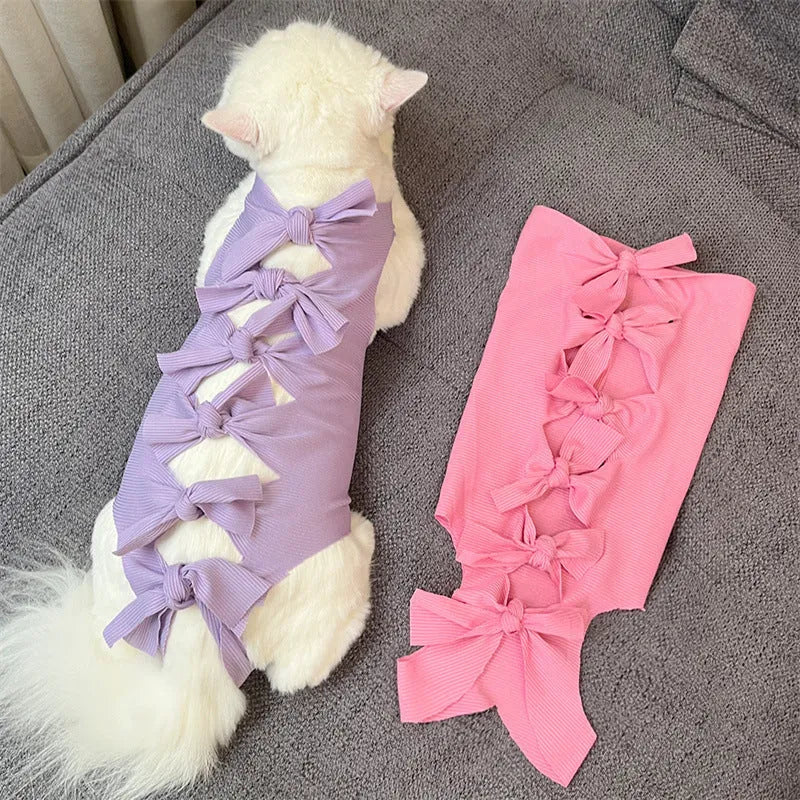 Lace-up cat sterilization recovery clothing in polyester with adjustable sizing for post-operation protection