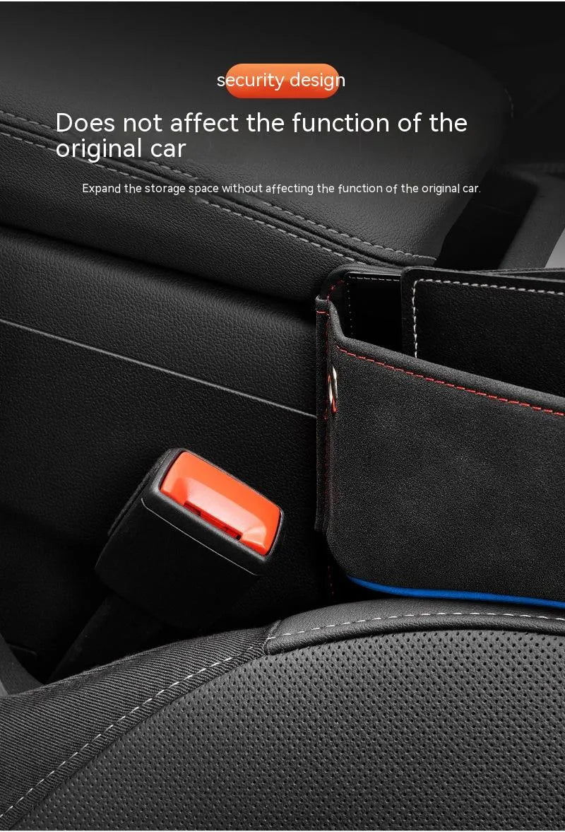 Leather car seat storage organiser box in a choice of five suede-effect colours.