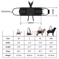 Black Oxford cloth dog support harness for rehabilitation and controlled walking, showing breast strap design.