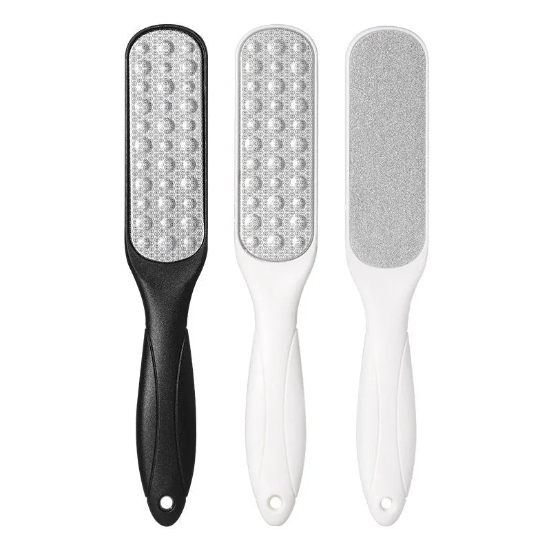 Stainless steel double-sided foot grinder with sandpaper filing surfaces in OPP protective bag