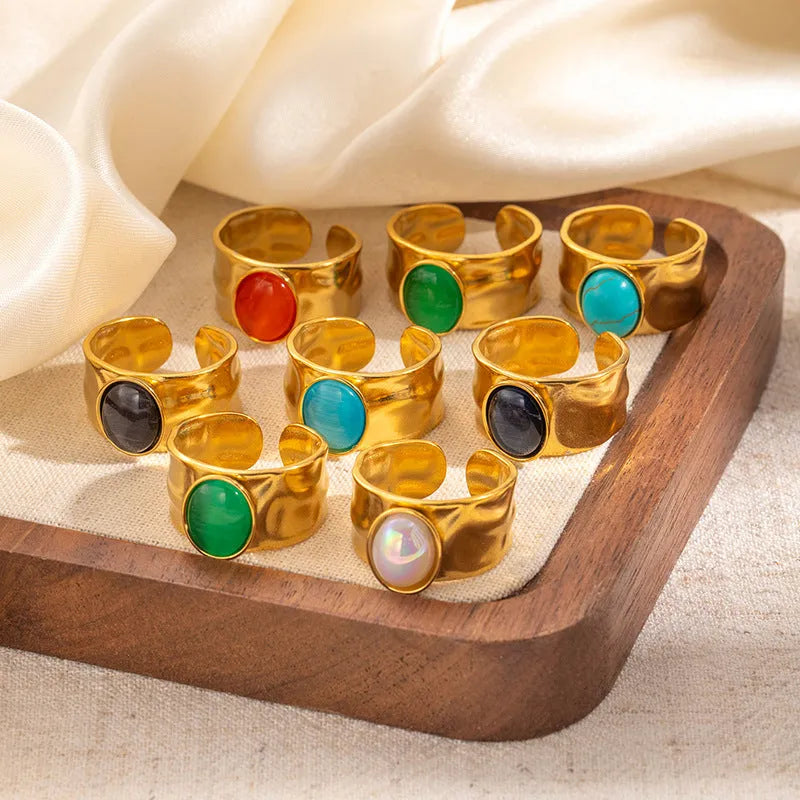 Titanium steel gold multicolour adjustable open ring for women, round U-shaped band, 8 colours