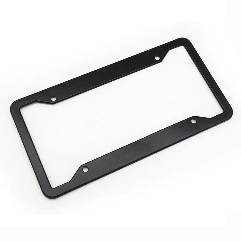 Aluminum alloy license plate frame in four colour options showing dimensions
