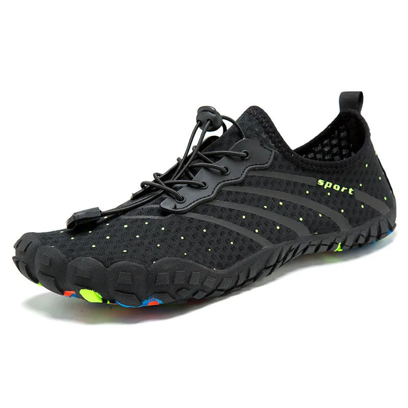 Fast drainage beach swimming shoes in army green with mesh upper and rubber sole for wading and hiking