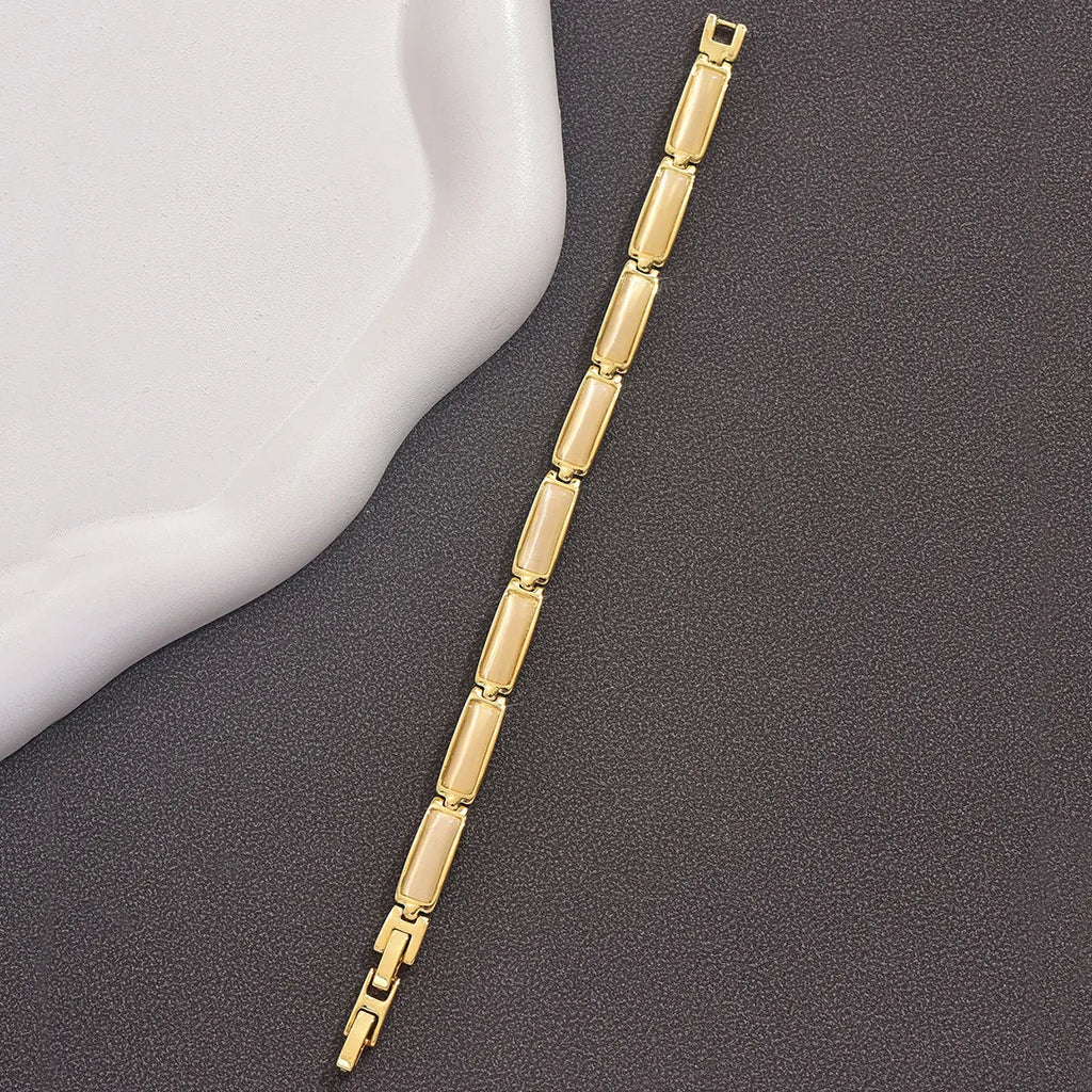 Geometric rose gold opal bracelet for women with alloy quadrilateral shape and gemstone inlay