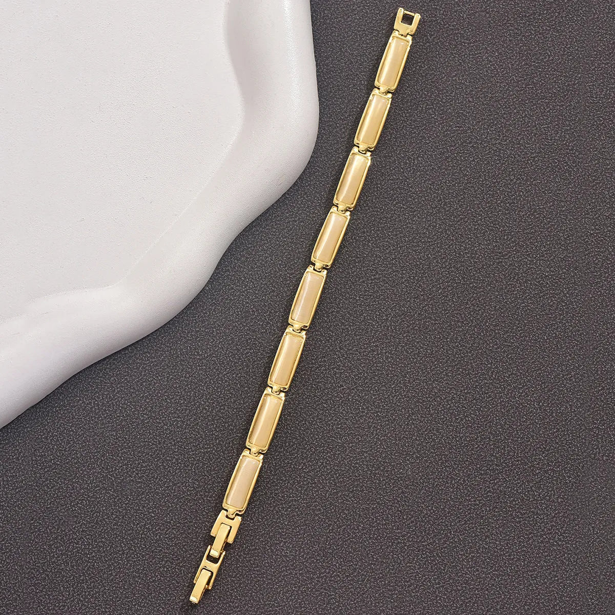 Geometric rose gold opal bracelet for women with alloy quadrilateral shape and gemstone inlay