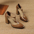 Baotou hollow retro pointed toe Mary Jane shoes in dark brown with buckle fastening