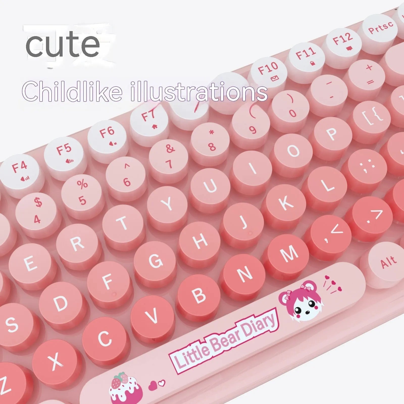 Candy pink wireless keyboard and mouse set with USB receiver on a desk