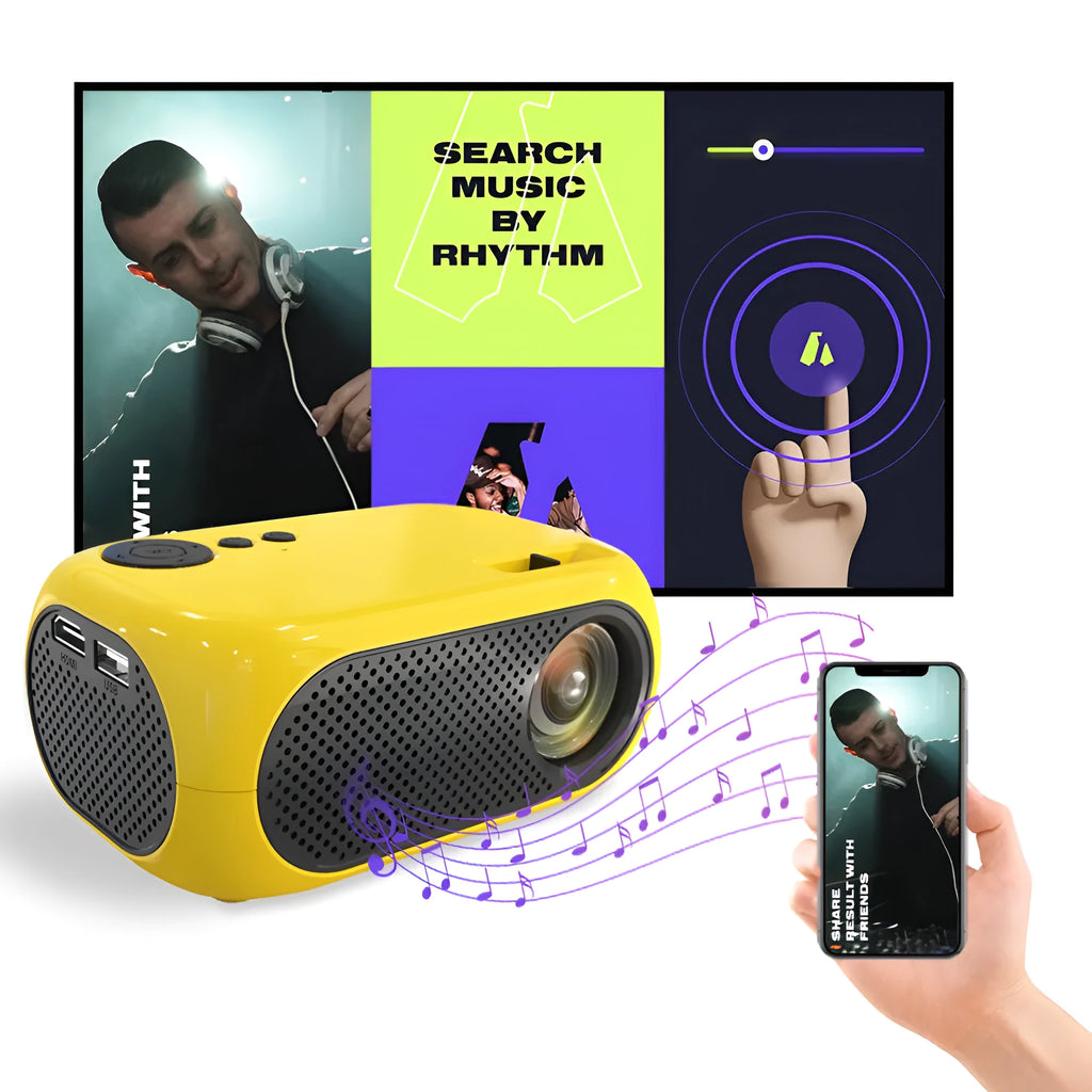 M24 Micro Mini Projector in gold or white colour with compact 190x168x82mm size and 252g weight