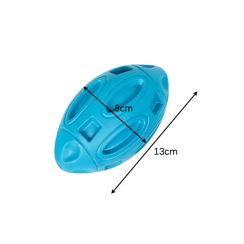 Blue durable natural rubber squeaky dog chew ball toy for aggressive chewers.
