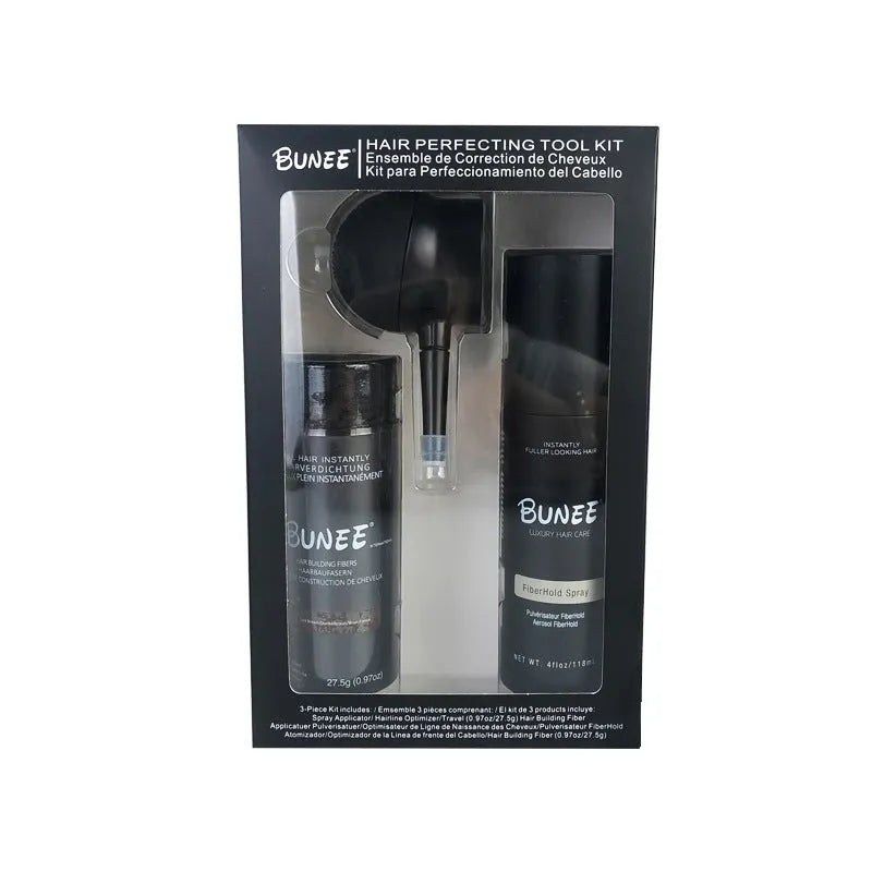 Hair fibre powder 275g three-piece kit with styling spray and nozzle for sparse hair.