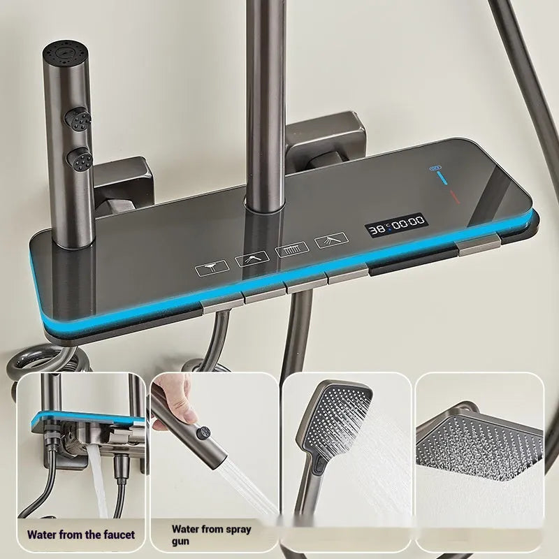 Aluminium digital display shower head set with temperature control and concealed installation