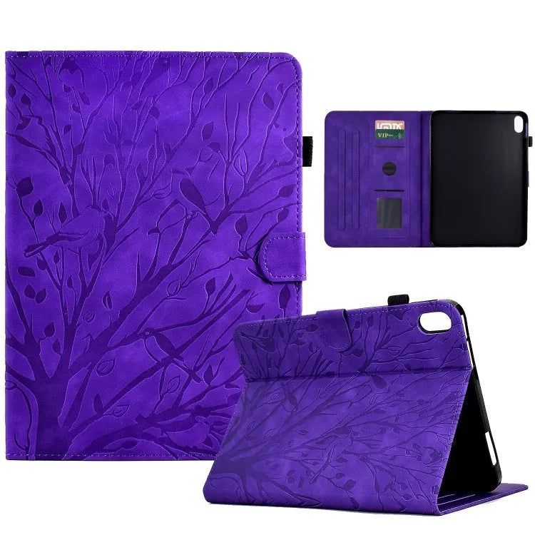 Imitation leather tablet protective case in multiple colours with a built-in stand bracket open.