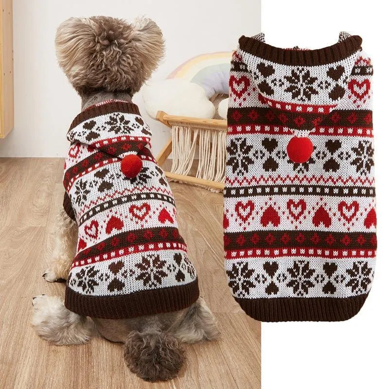 Small dog wearing snowflake love striped camouflage pattern acrylic knitted sweater