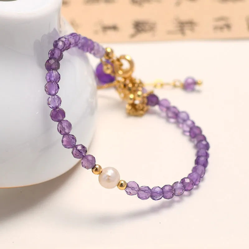 Chinese style amethyst crystal bracelet with diamond-shaped electroplated jewellery for women