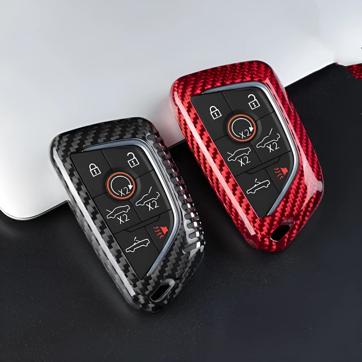 Carbon fibre remote keychain shell for Chevrolet Corvette C8 coupe 2021 in red or black
