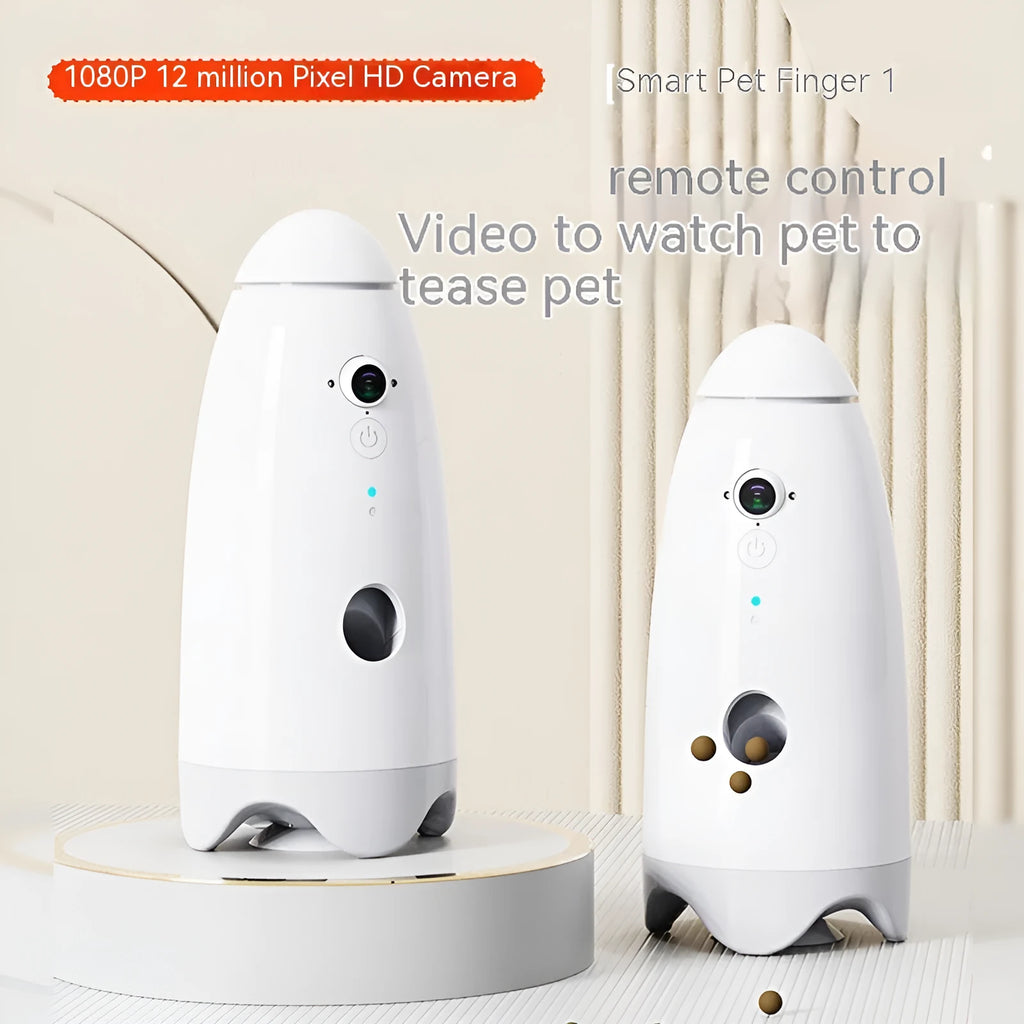 White ABS automatic pet feeder for cats and dogs with 1080p camera, USB charging, 270mm x 120mm