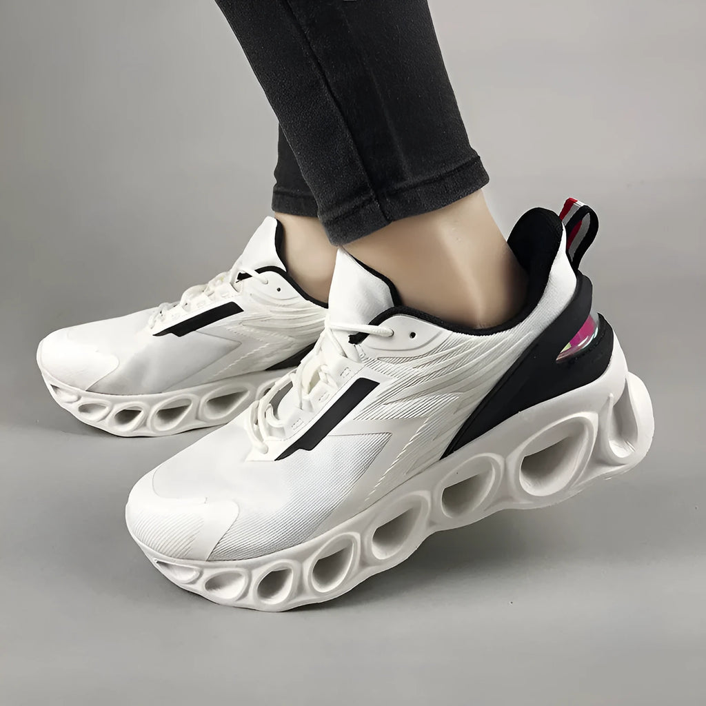 Men's breathable mesh casual shoes with EVA sole in black, white, or dark blue colour options