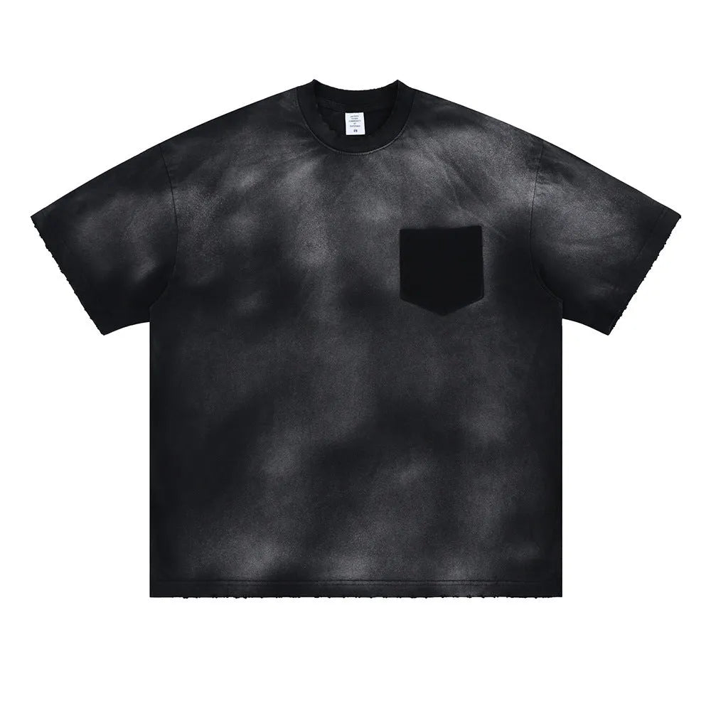 Black men's cotton t-shirt with letter print and drop shoulder sleeves