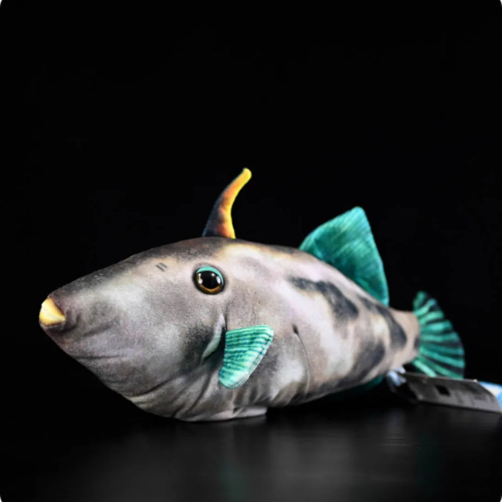 Green fin pufferfish plush toy, 42cm flannel stuffed doll with PP cotton filling