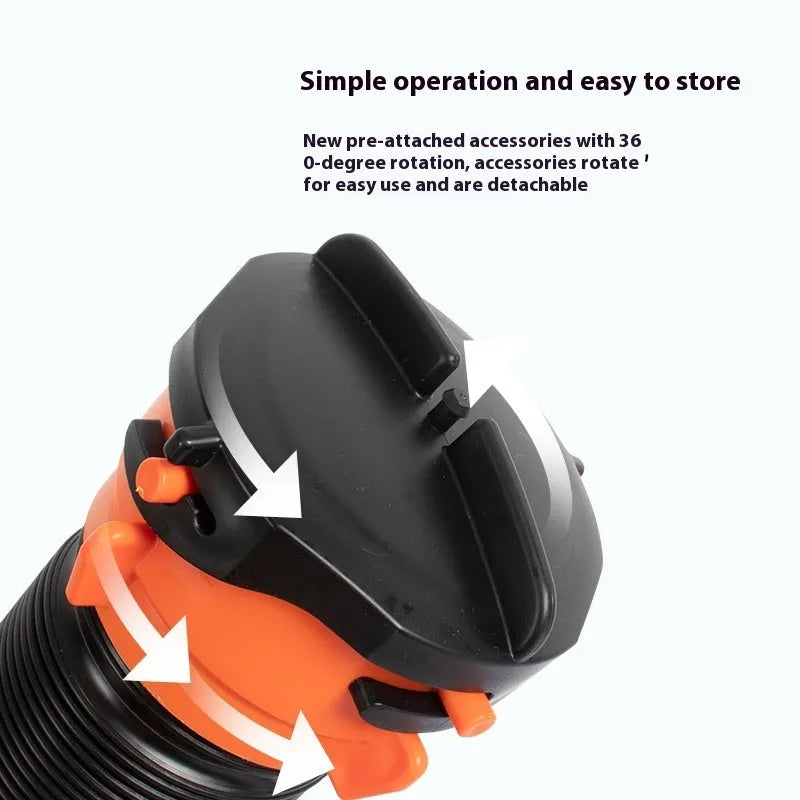 Brown 90-degree rotary elbow joint for sewage hose connected to a long polypropylene pipe.
