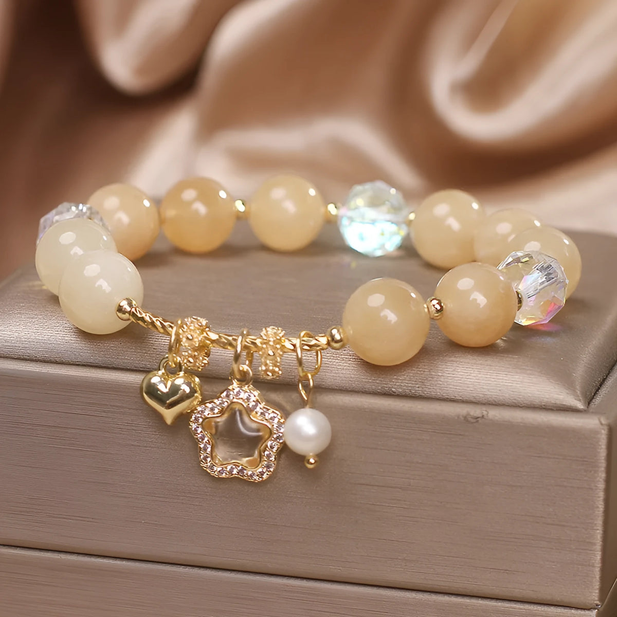 Citrine bracelet with opal and yellow natural stone pentagram pendant in an electroplated original design.