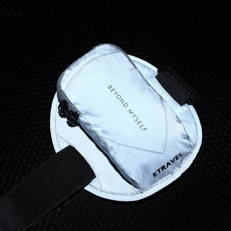 Lightweight running arm bag with reflective strips for night safety during outdoor sports